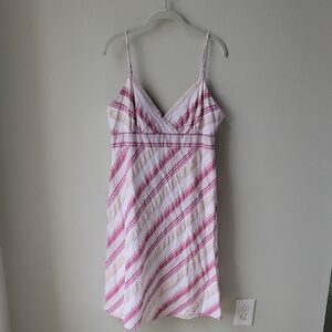Tommy Hilfiger Spaghetti Straps Striped Pink and White Women's Midi Cotton Dress